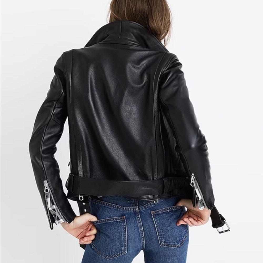 Womens Cropped Black Leather Jacket - Picture 4 of 4